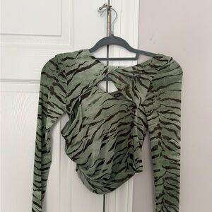 Zara Olive Tiger Pattern Long Sleeve Top